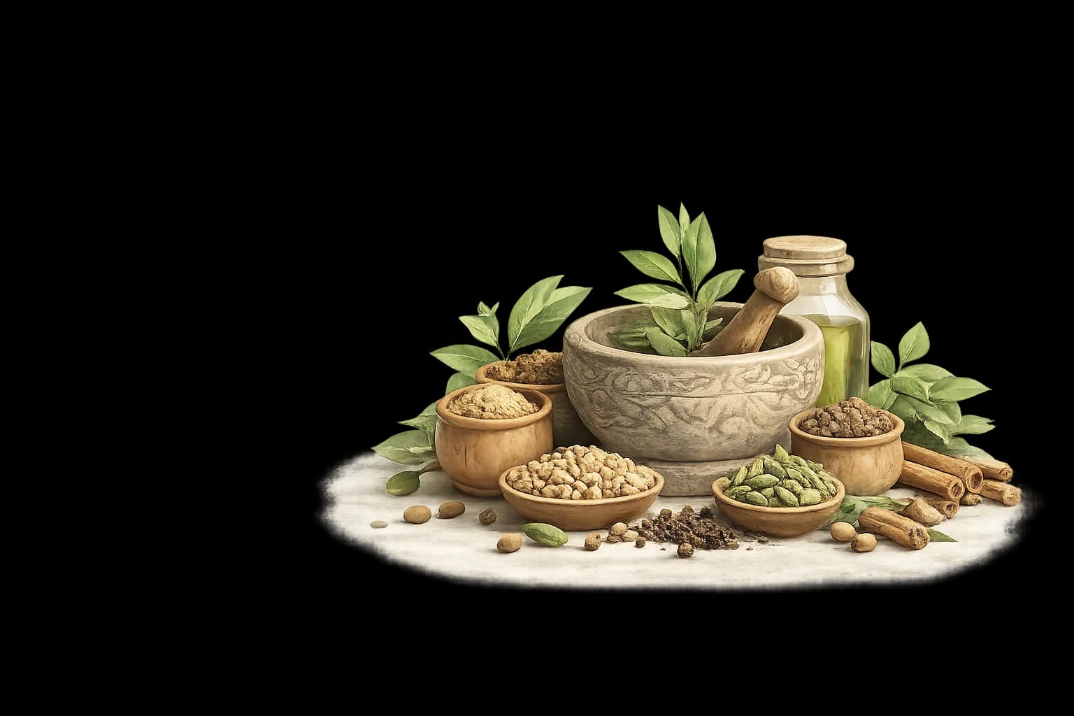 Ayurvedic herbs and spices still life