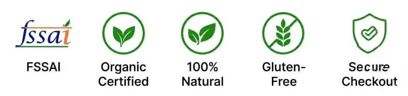 FSSAI, Organic Certified, 100% Natural, Gluten-Free and Secure Checkout